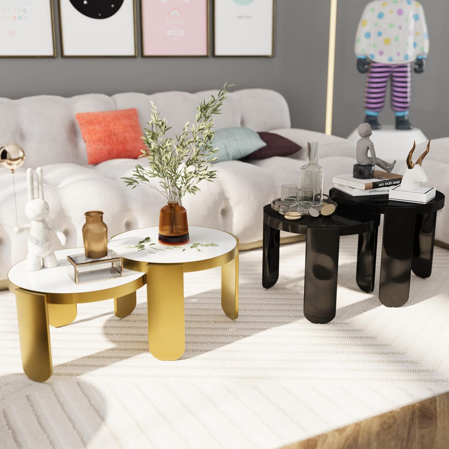 AUZ Luxury Furniture  Living room table set of 4  Stackable Glass coffee table