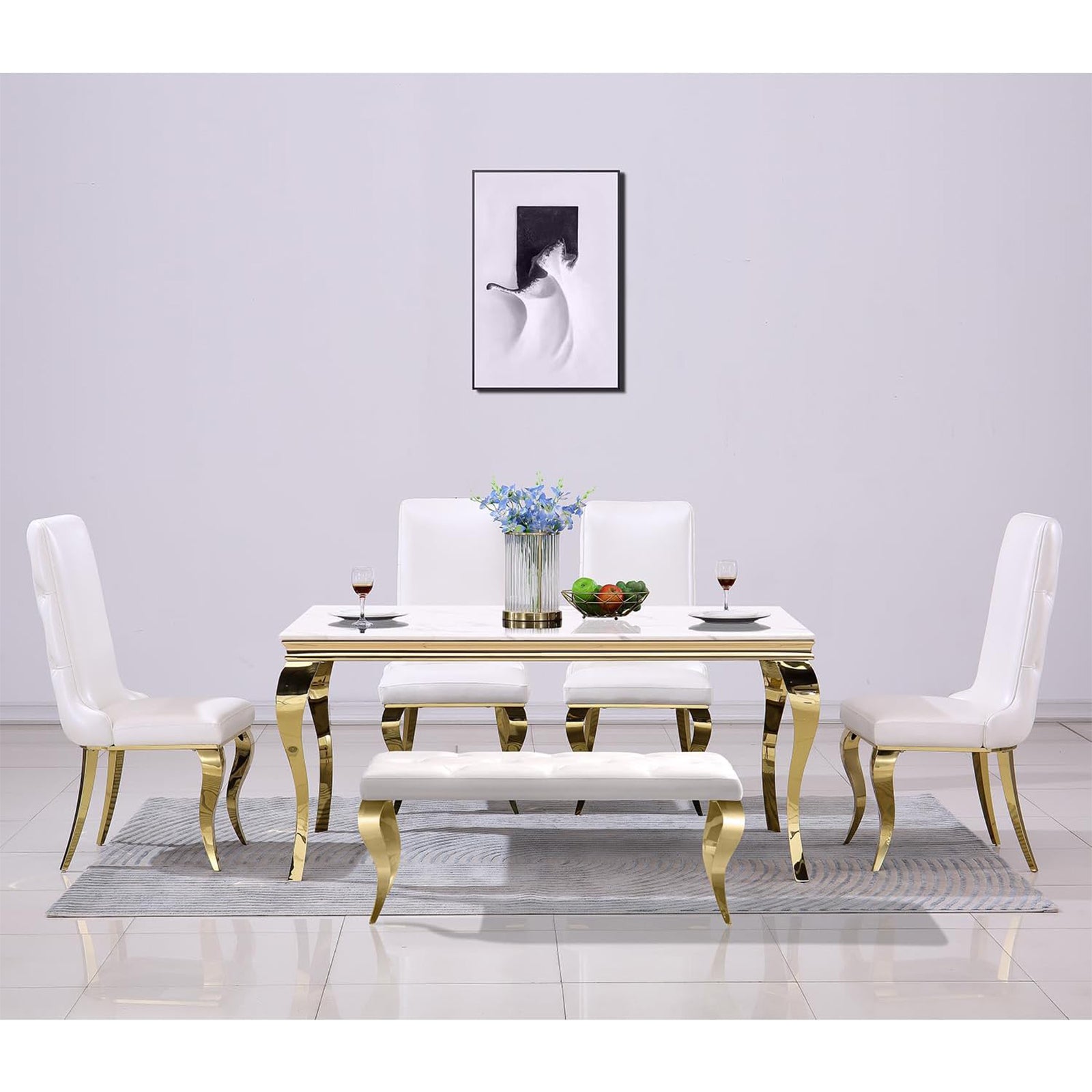 Beige Velvet Bench  with Gold Cabriole Legs | B104