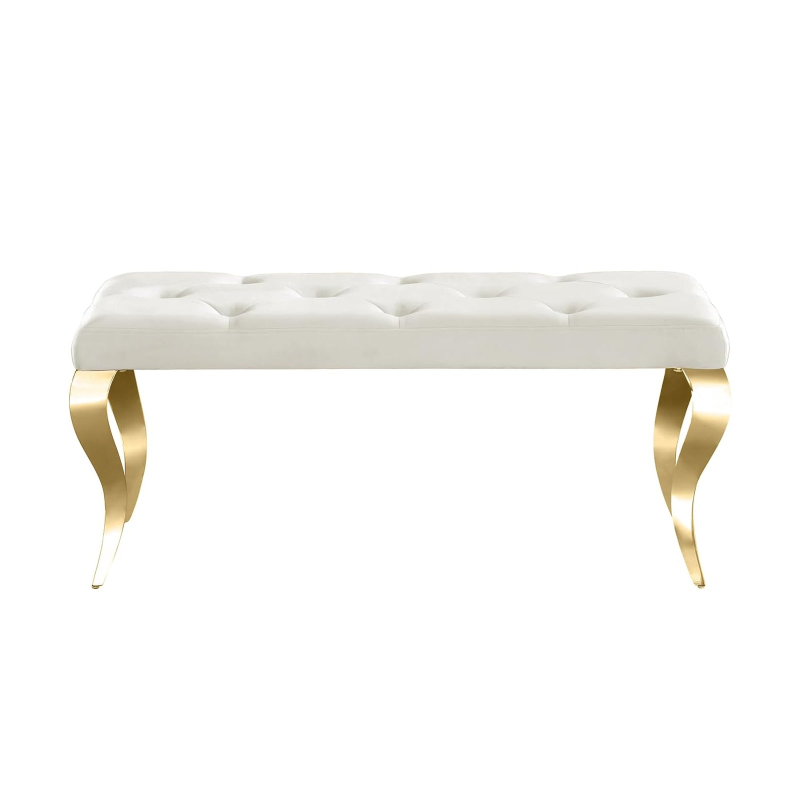 Beige Velvet Bench  with Gold Cabriole Legs | B104