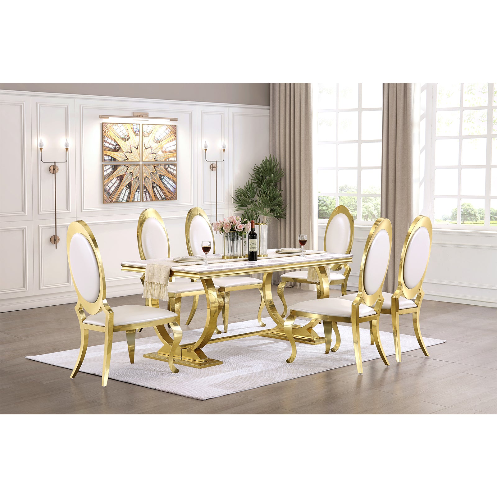 611-Set | AUZ White and Gold Dining room Sets for 6