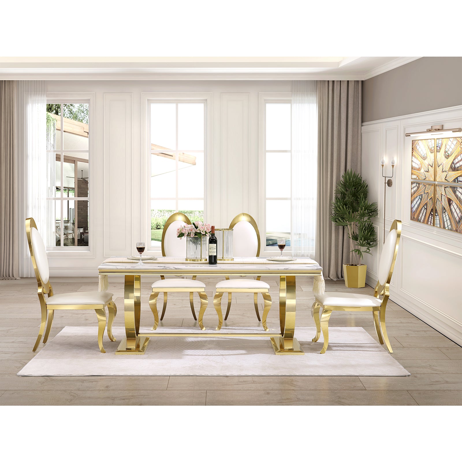 611-Set | AUZ White and Gold Dining room Sets for 6