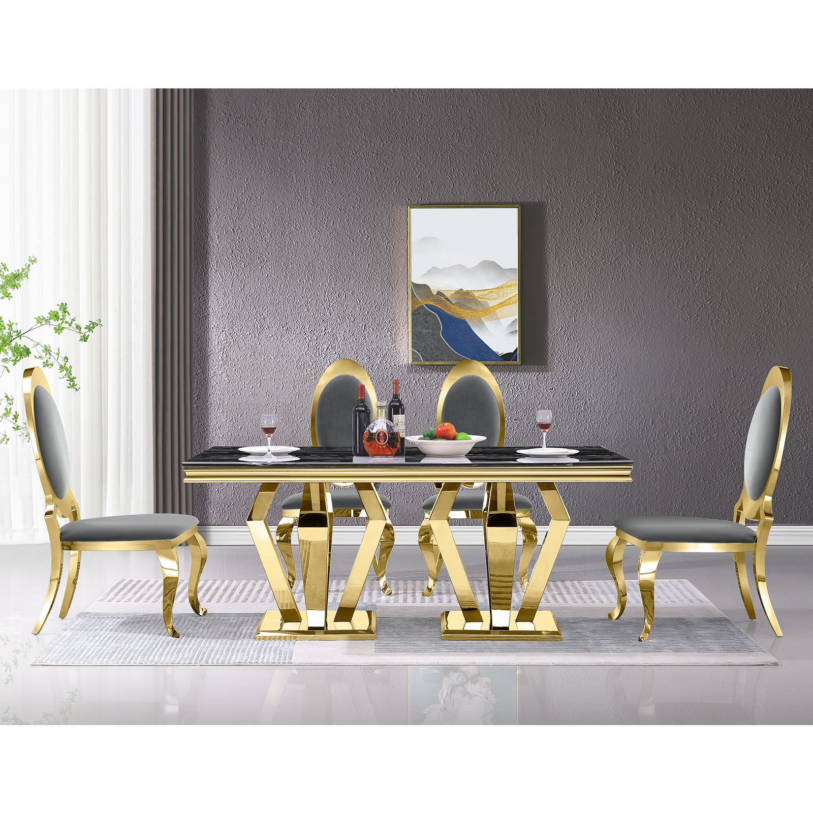 King Louis Chairs | Gray Velvet | Oval Back | C112