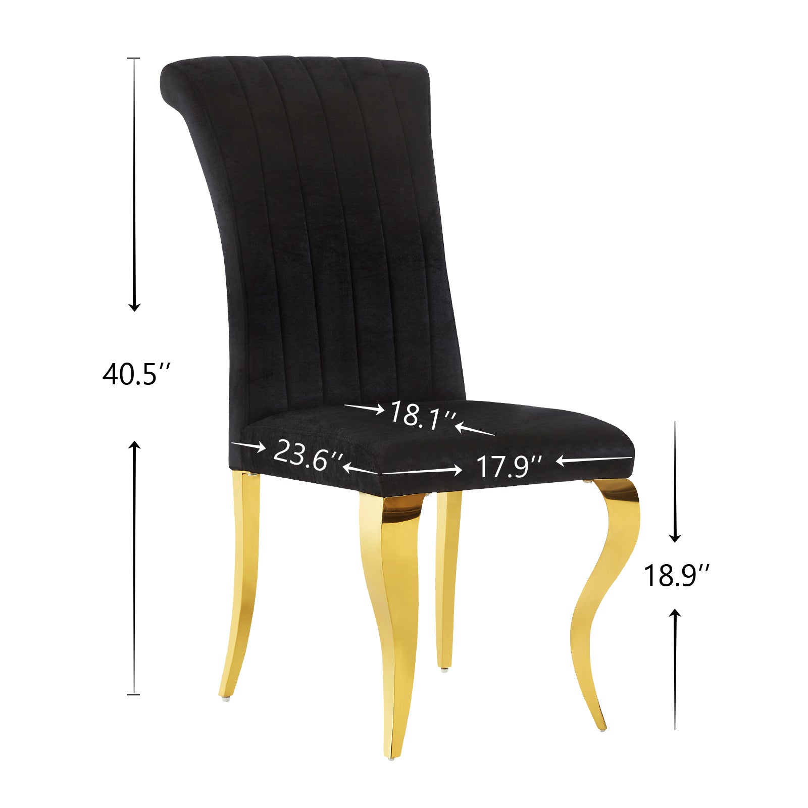 Black Velvet Dining Chairs | Channel Roller Back| Gold metal legs | C130