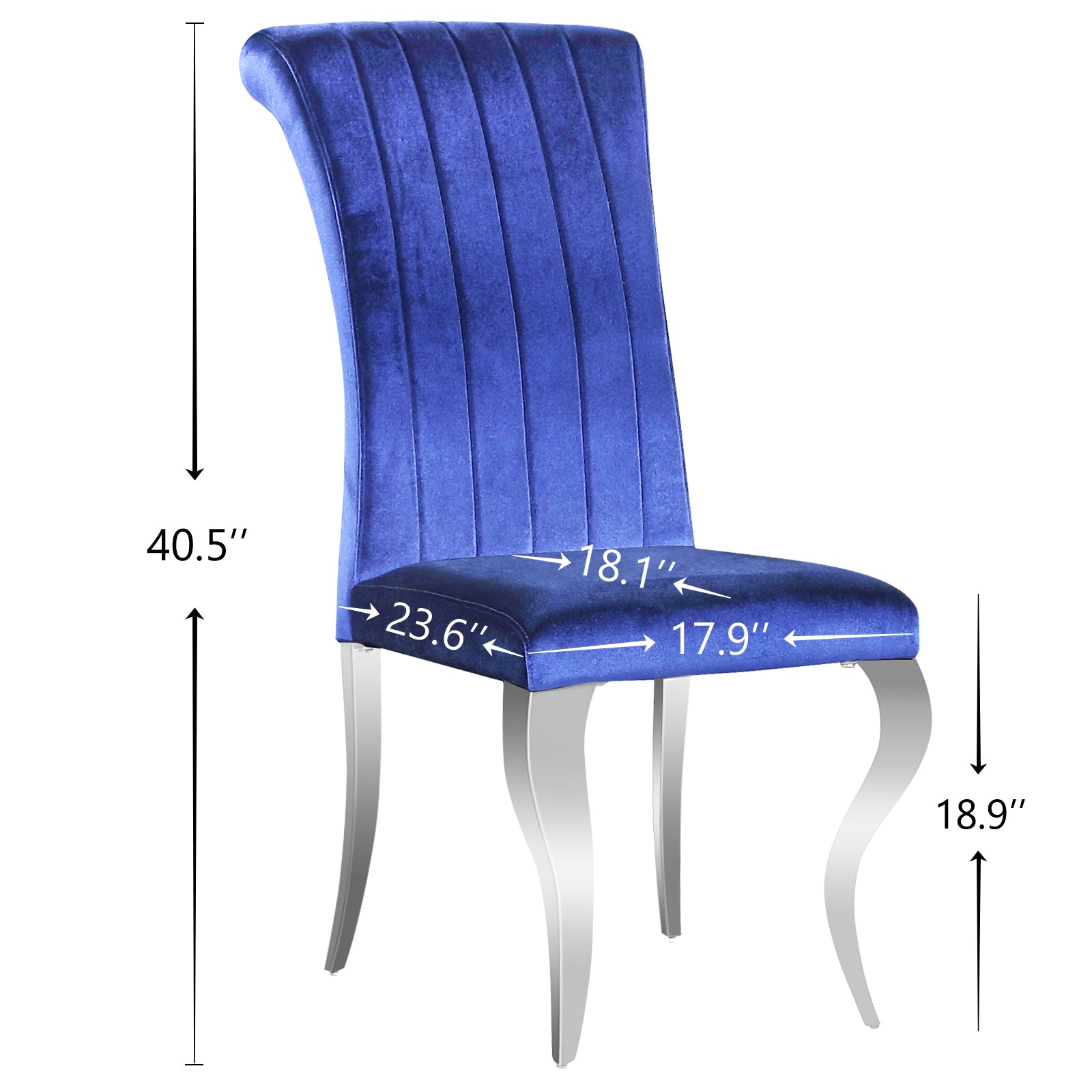 Blue Velvet Dining Chairs | Channel Roller Back| Silver metal legs | C129