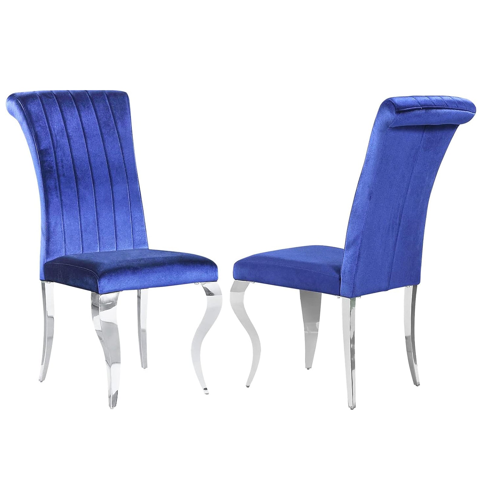 Blue Velvet Dining Chairs | Channel Roller Back| Silver metal legs | C129