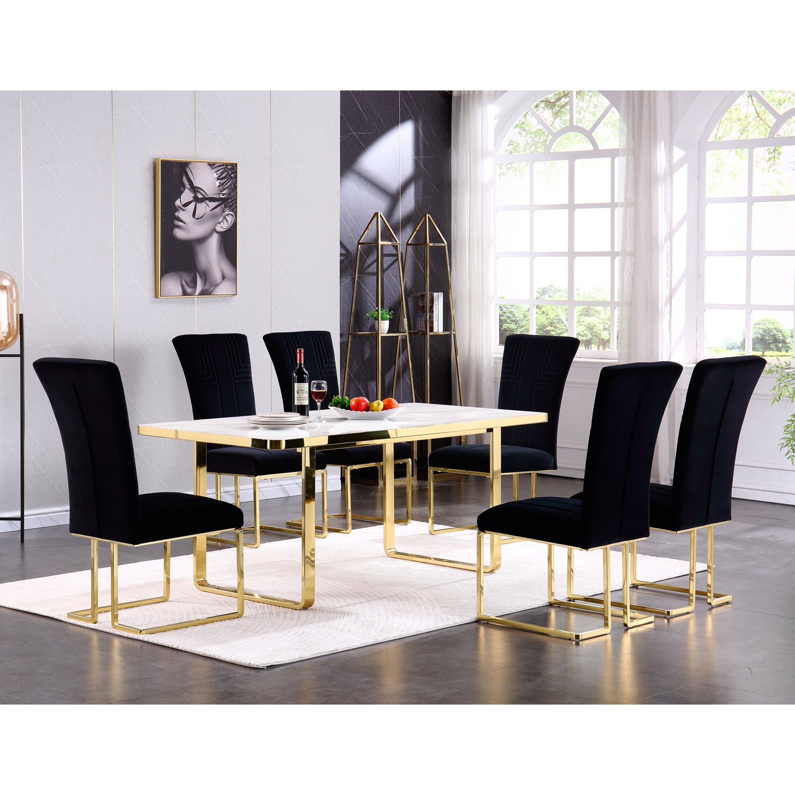 Black Velvet dining chairs | Metal Sled Base| C120