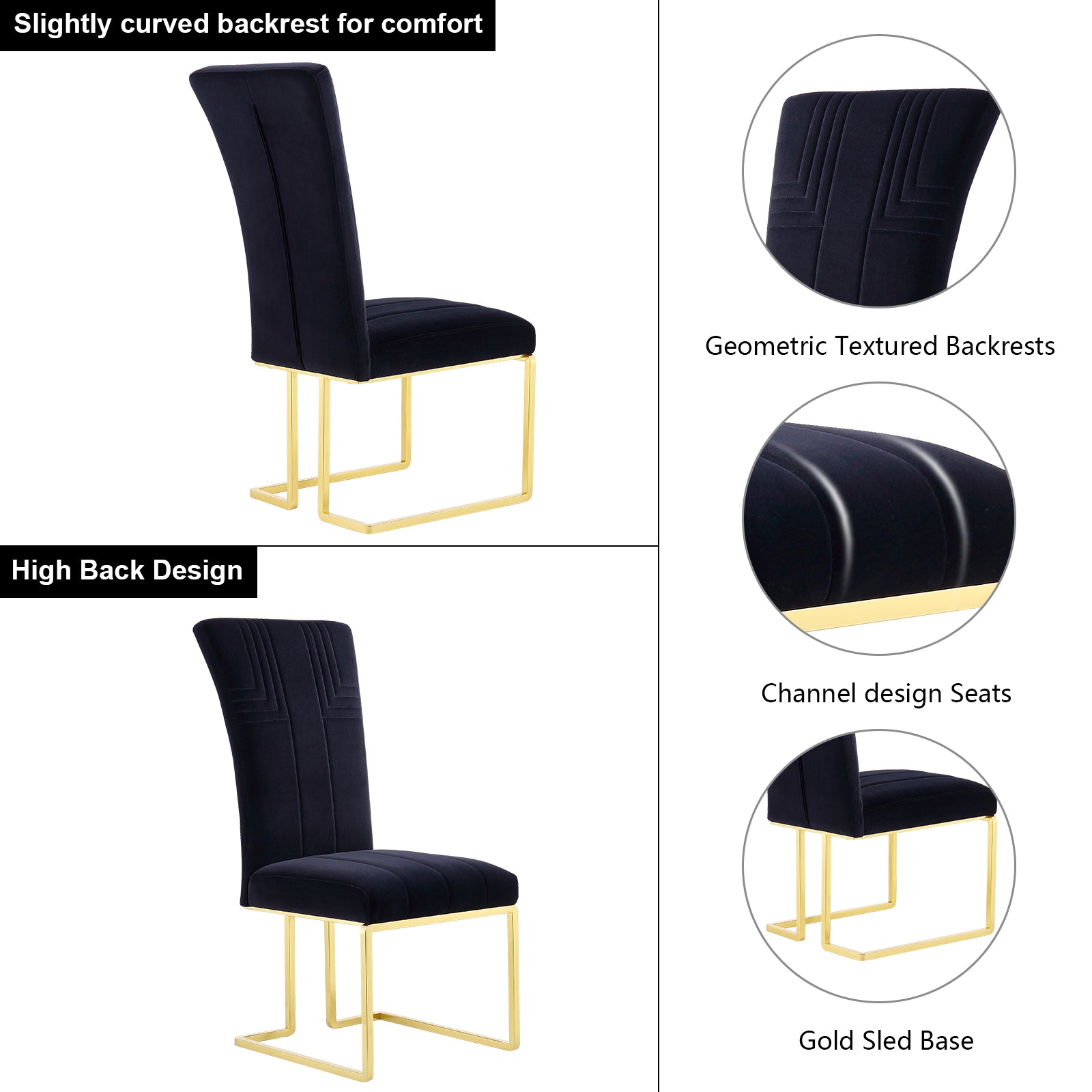 Black Velvet dining chairs | Metal Sled Base| C120