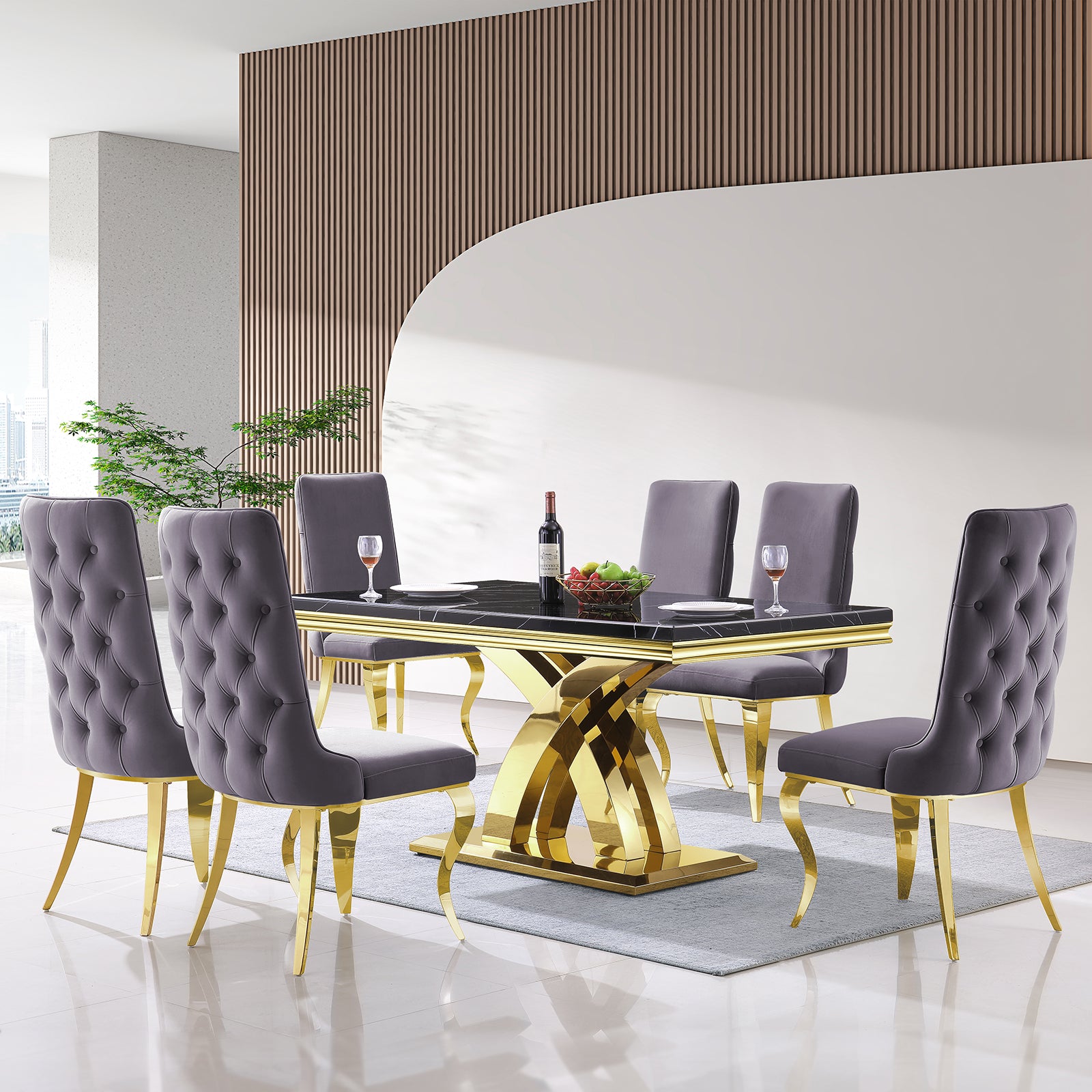 Gray velvet Dining Chairs | Button Back | Heavy duty | Gold metal legs | C160