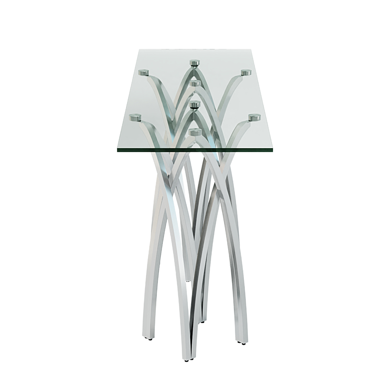 60 Inch Silver Console Table | Glass Crown Shape Sofa Table | Stainless Steel Silver Frame | S510