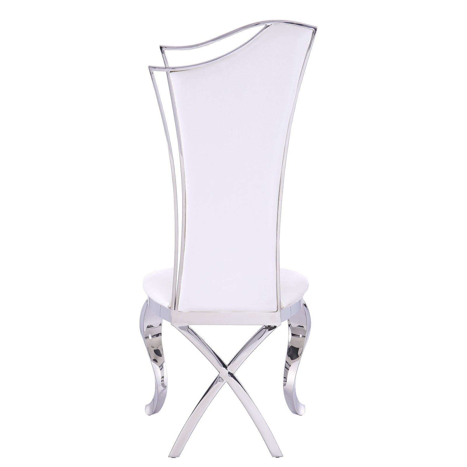 White leather  Dining Chairs | Streamlined High backrest | Silver Metal Legs | C165