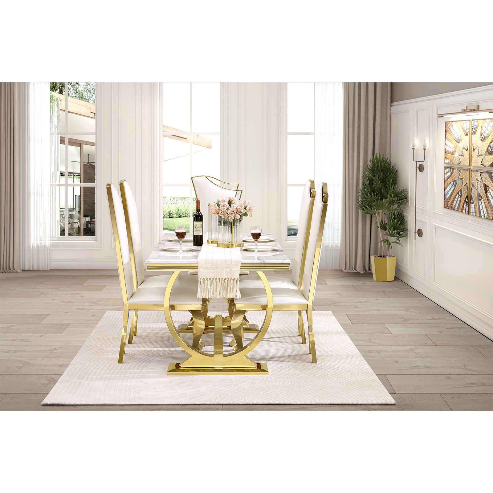 605-Set | AUZ White and Gold Dining room Sets for 6