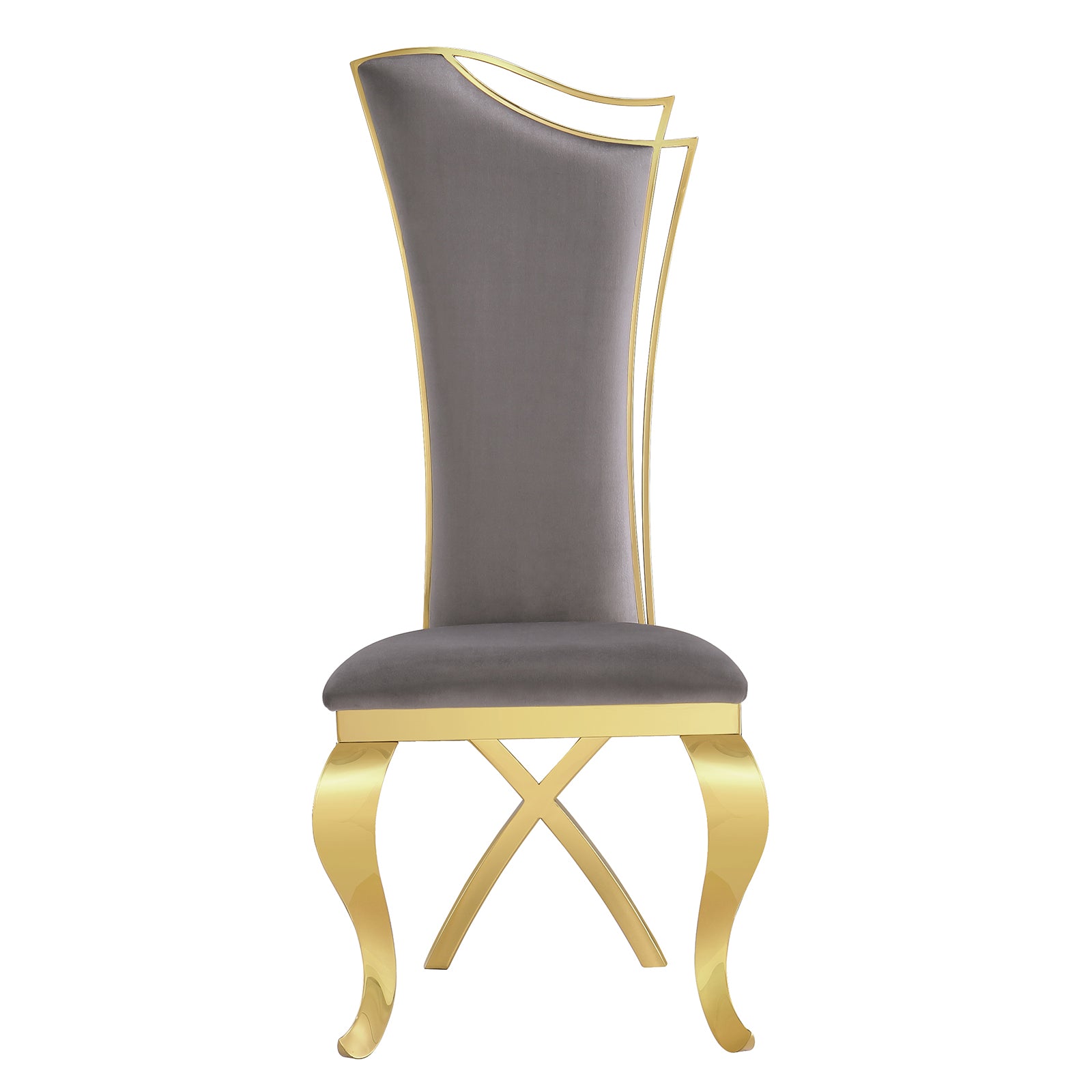 Gray Velvet Dining Chairs | Streamlined High backrest | Gold Metal Legs | C167