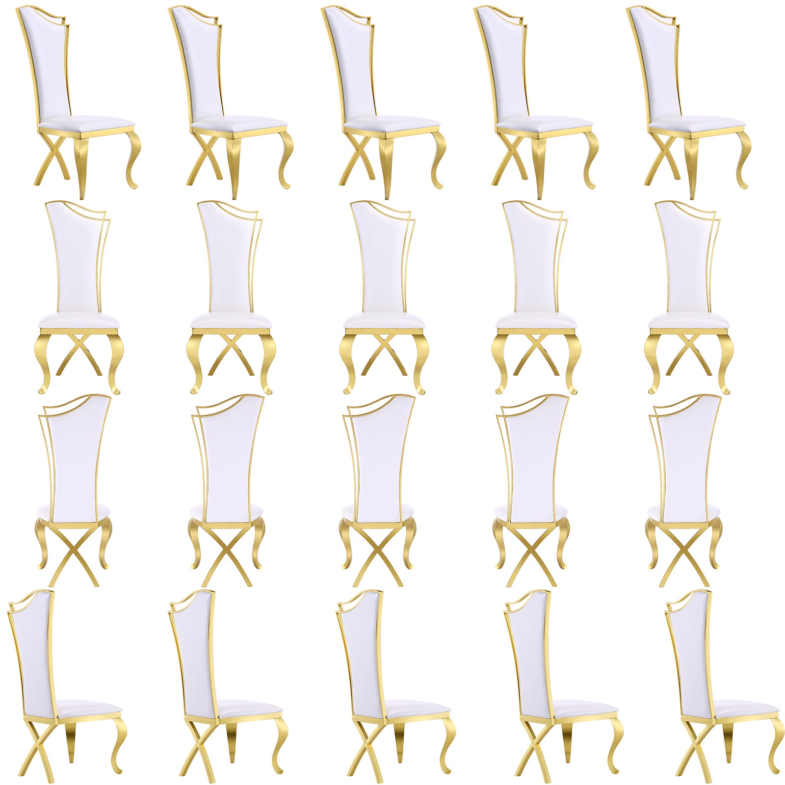 Wholesale White Leather Upholstered Dining Chairs with Gold Metal Legs