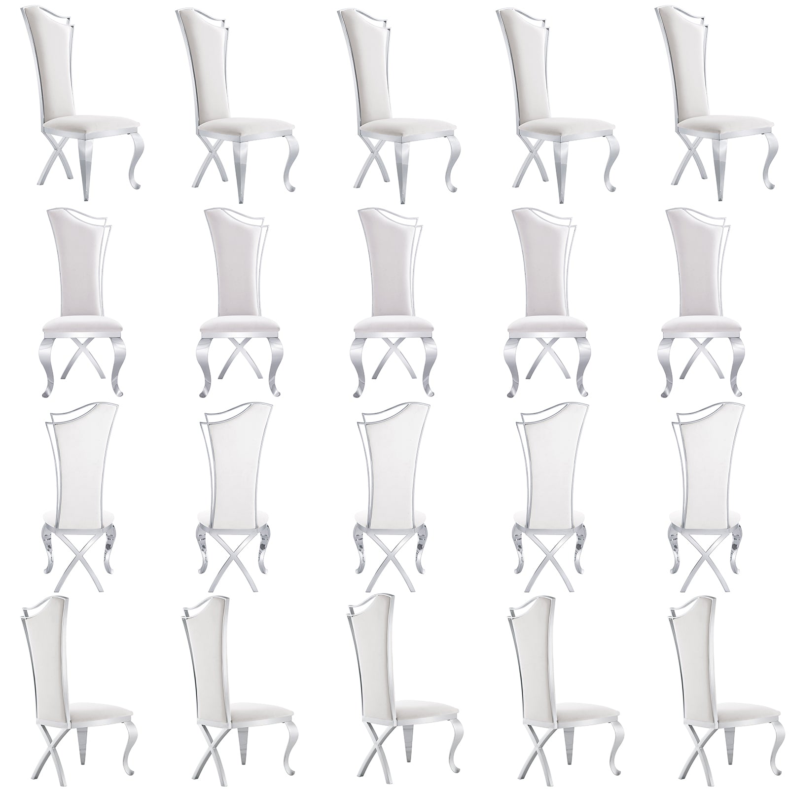 Wholesale White Leather Upholstered Dining Chairs with Silver Metal Legs