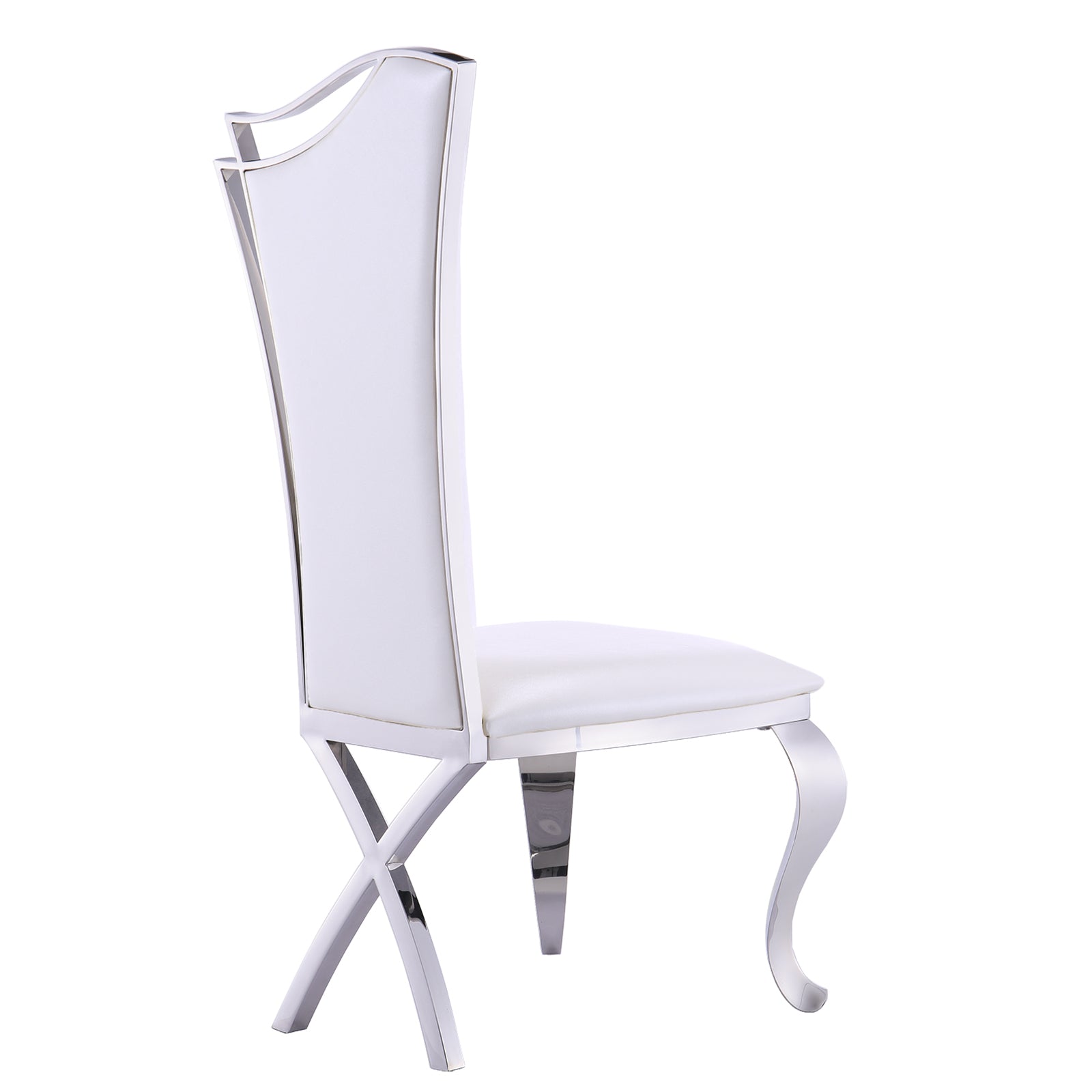 White leather  Dining Chairs | Streamlined High backrest | Silver Metal Legs | C165
