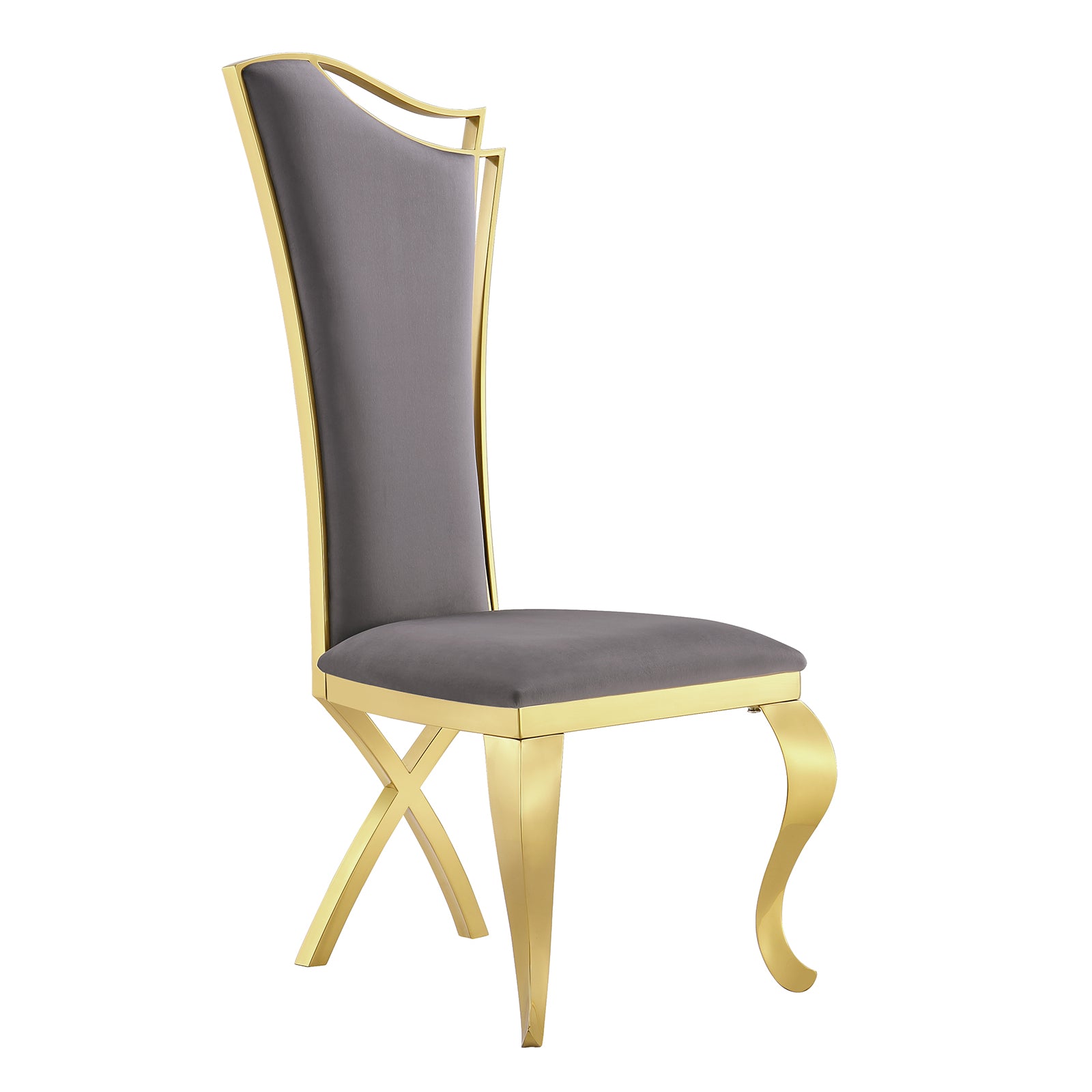 Gray Velvet Dining Chairs | Streamlined High backrest | Gold Metal Legs | C167