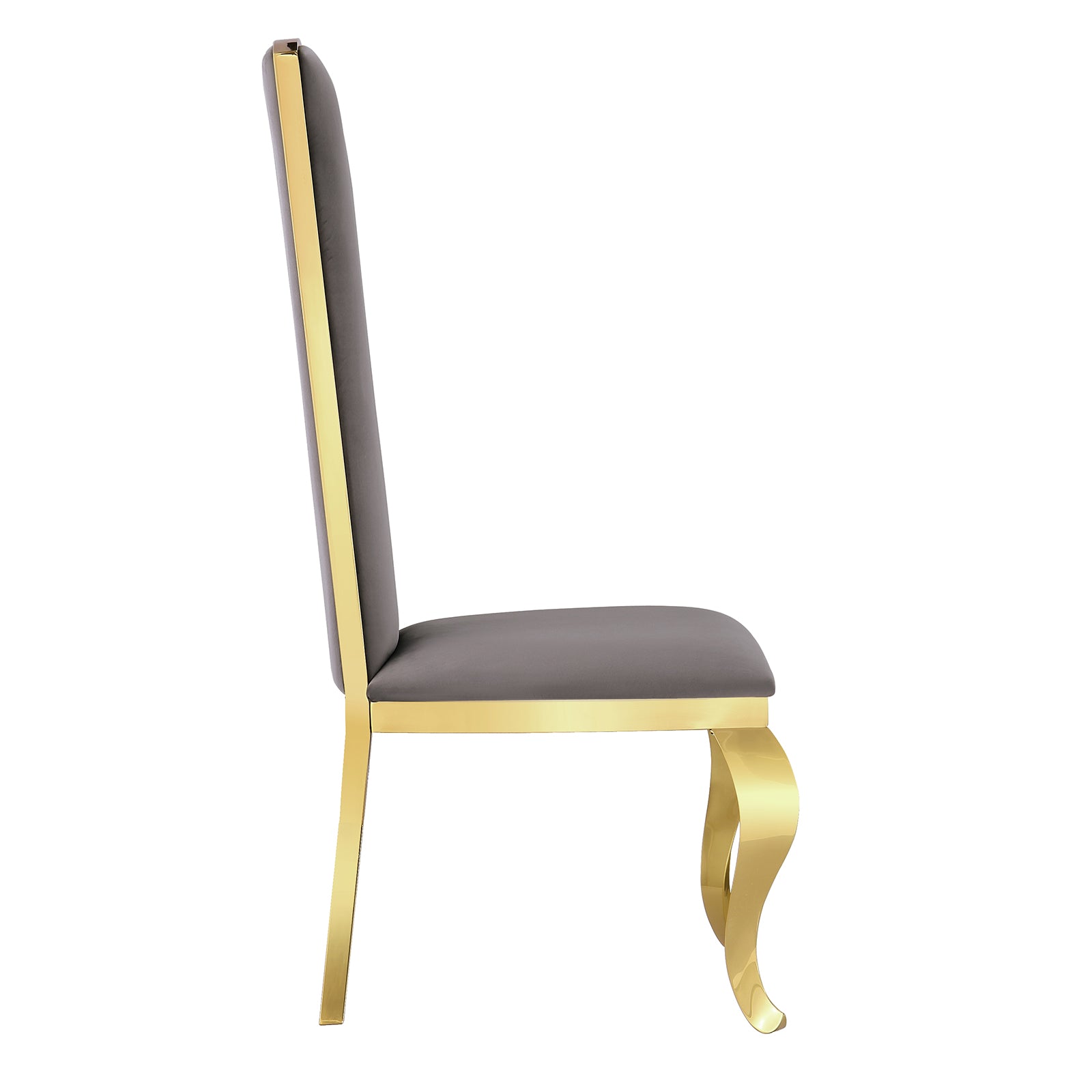 Gray Velvet Dining Chairs | Streamlined High backrest | Gold Metal Legs | C167