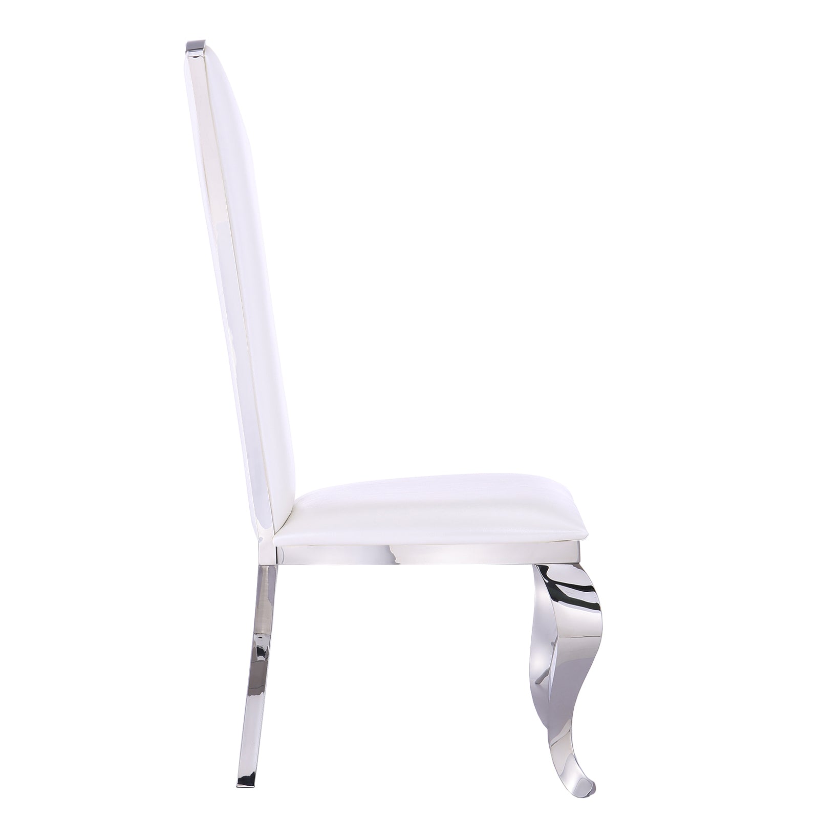 White leather  Dining Chairs | Streamlined High backrest | Silver Metal Legs | C165