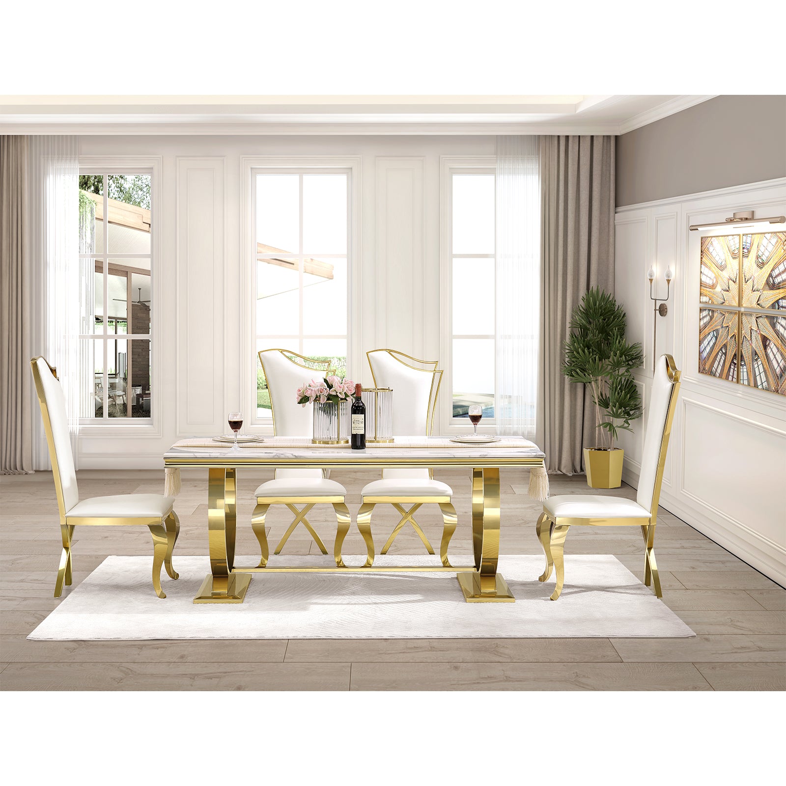 605-Set | AUZ White and Gold Dining room Sets for 6