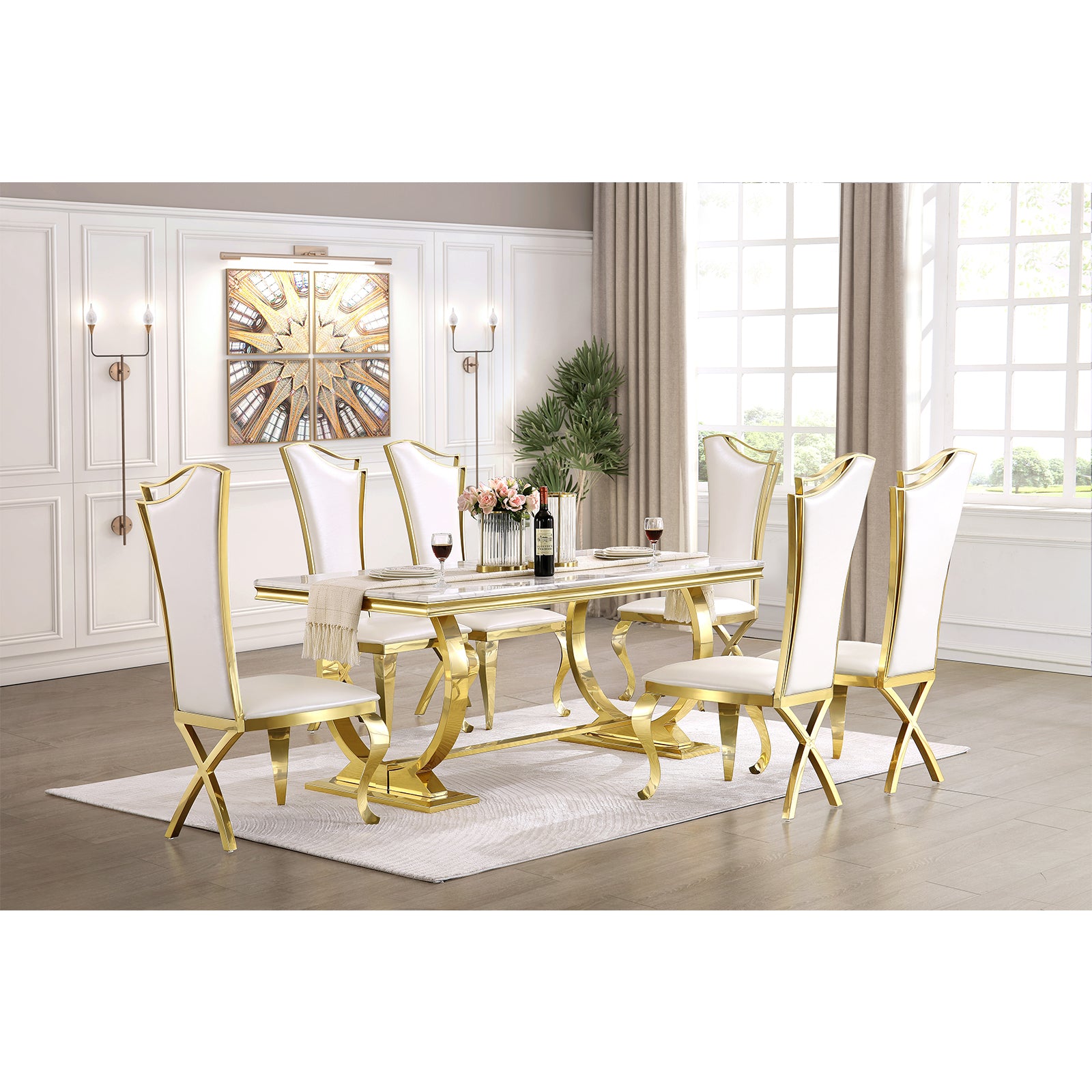 605-Set | AUZ White and Gold Dining room Sets for 6