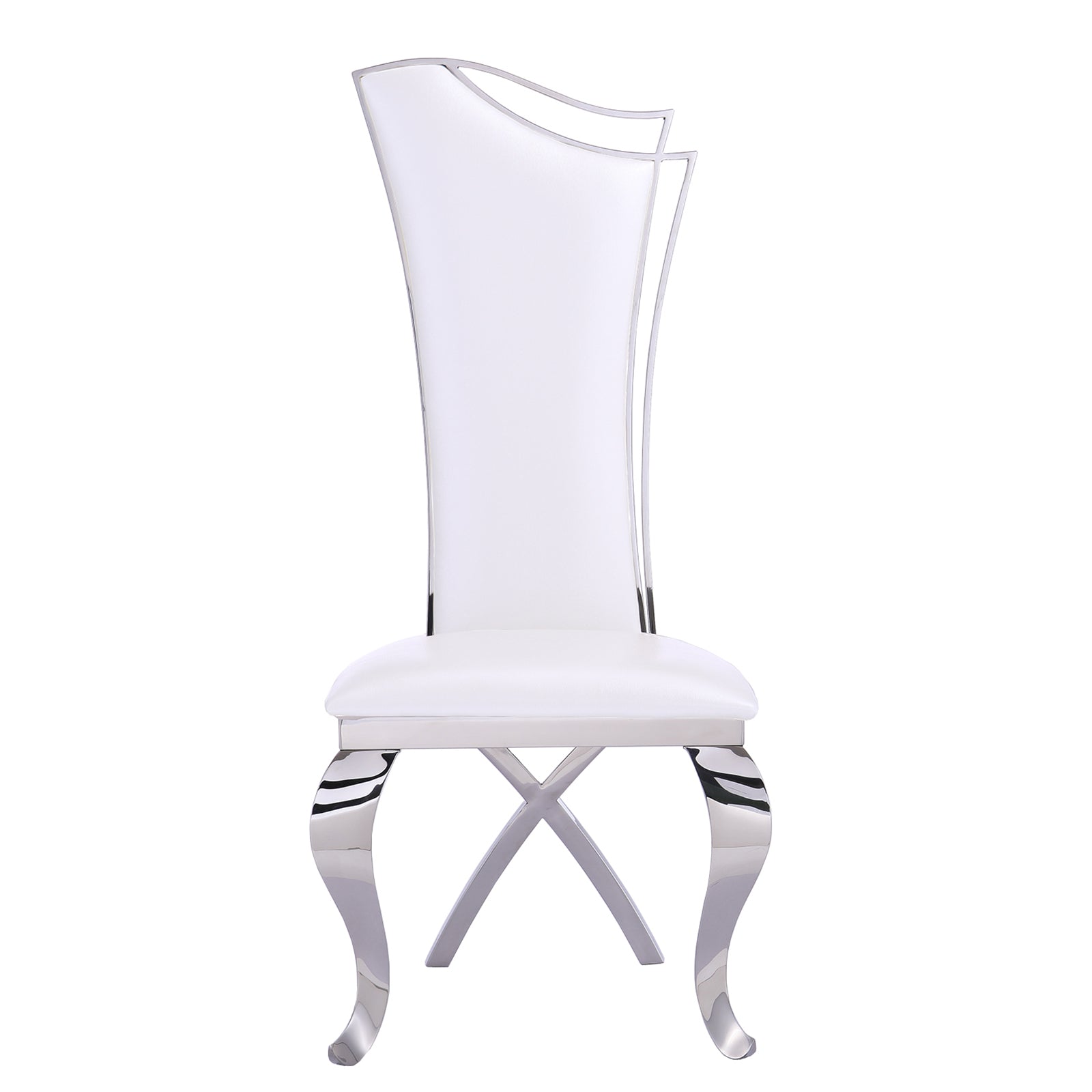White leather  Dining Chairs | Streamlined High backrest | Silver Metal Legs | C165