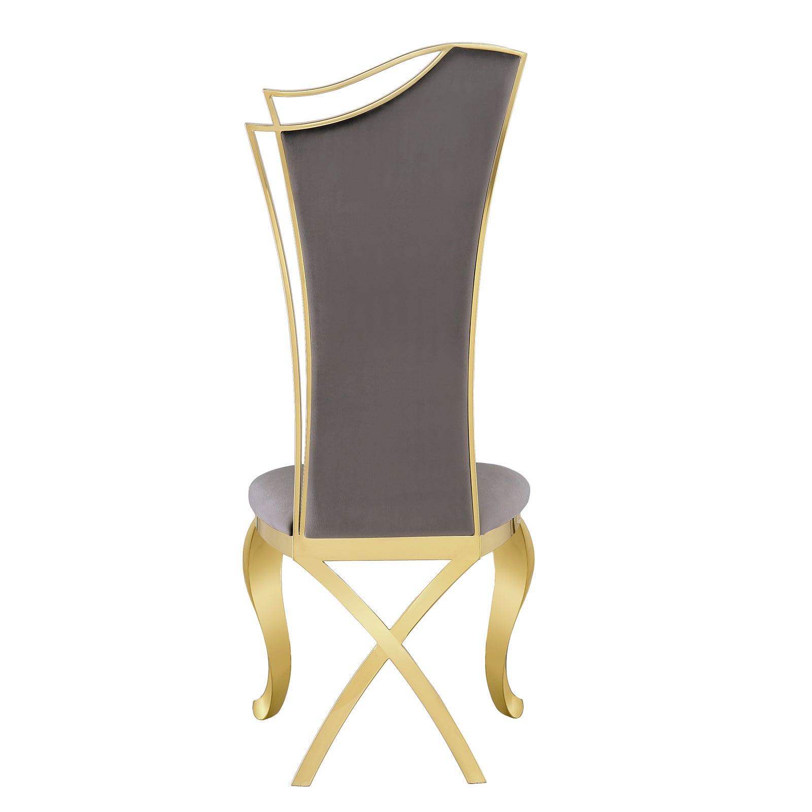 Gray Velvet Dining Chairs | Streamlined High backrest | Gold Metal Legs | C167