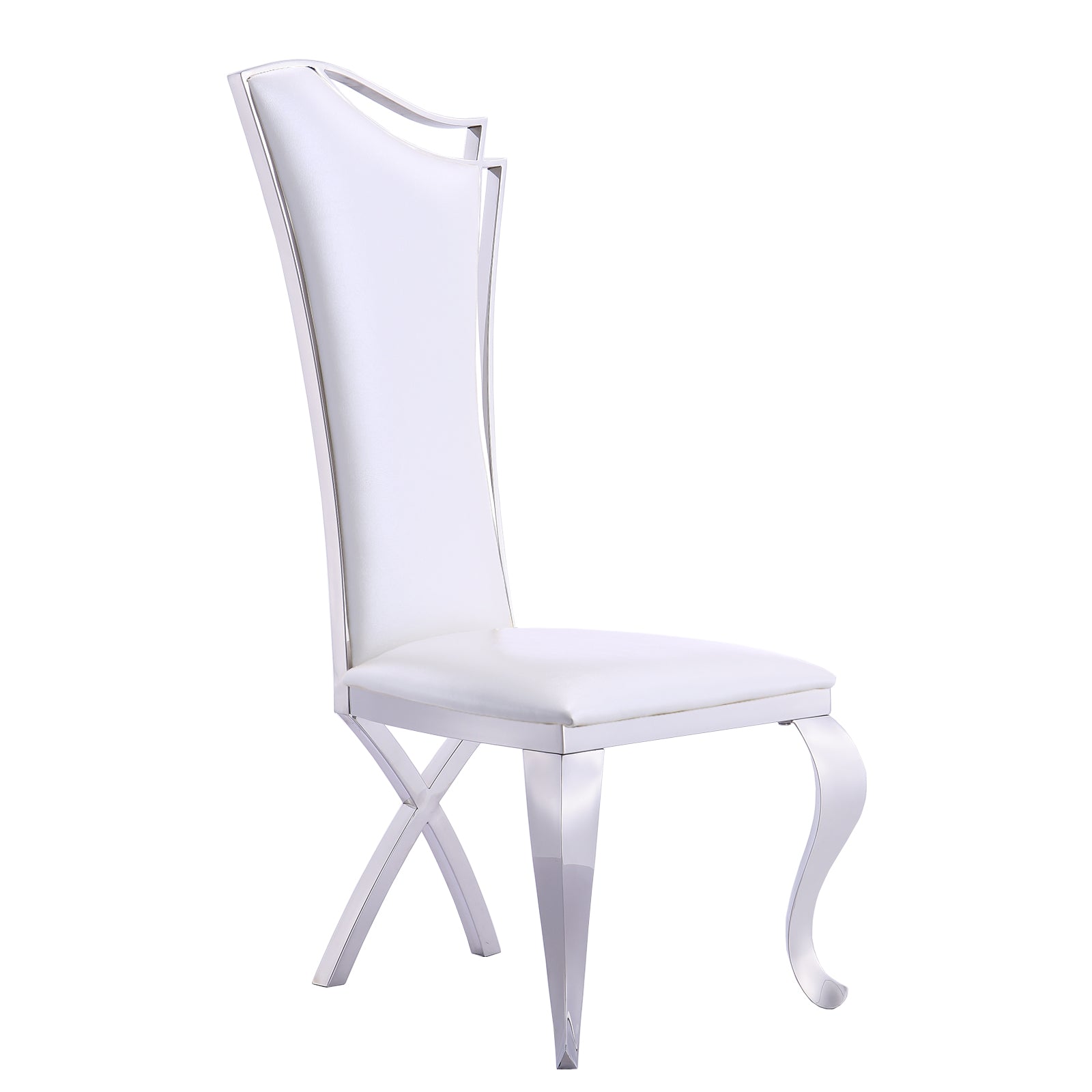White leather  Dining Chairs | Streamlined High backrest | Silver Metal Legs | C165