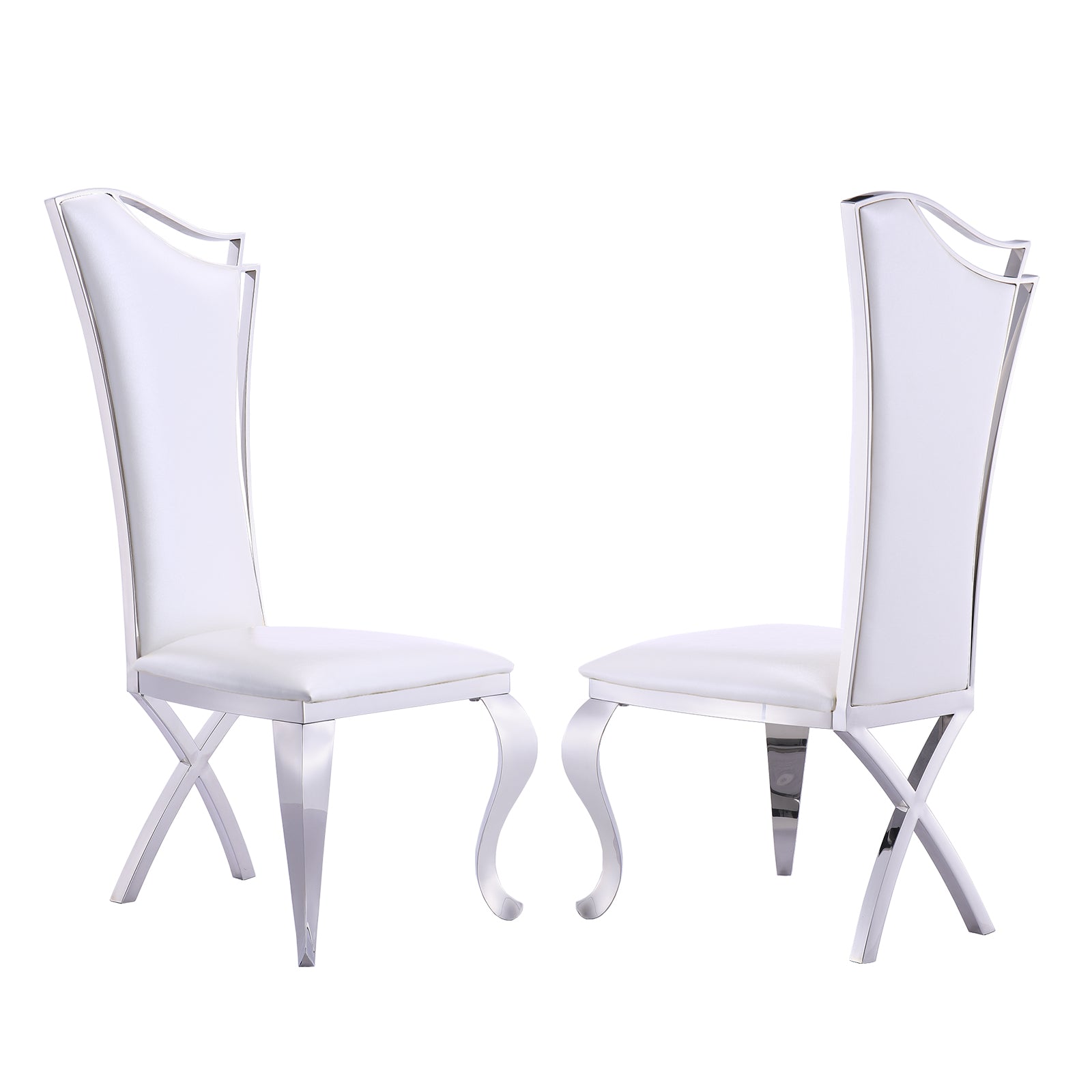White leather  Dining Chairs | Streamlined High backrest | Silver Metal Legs | C165