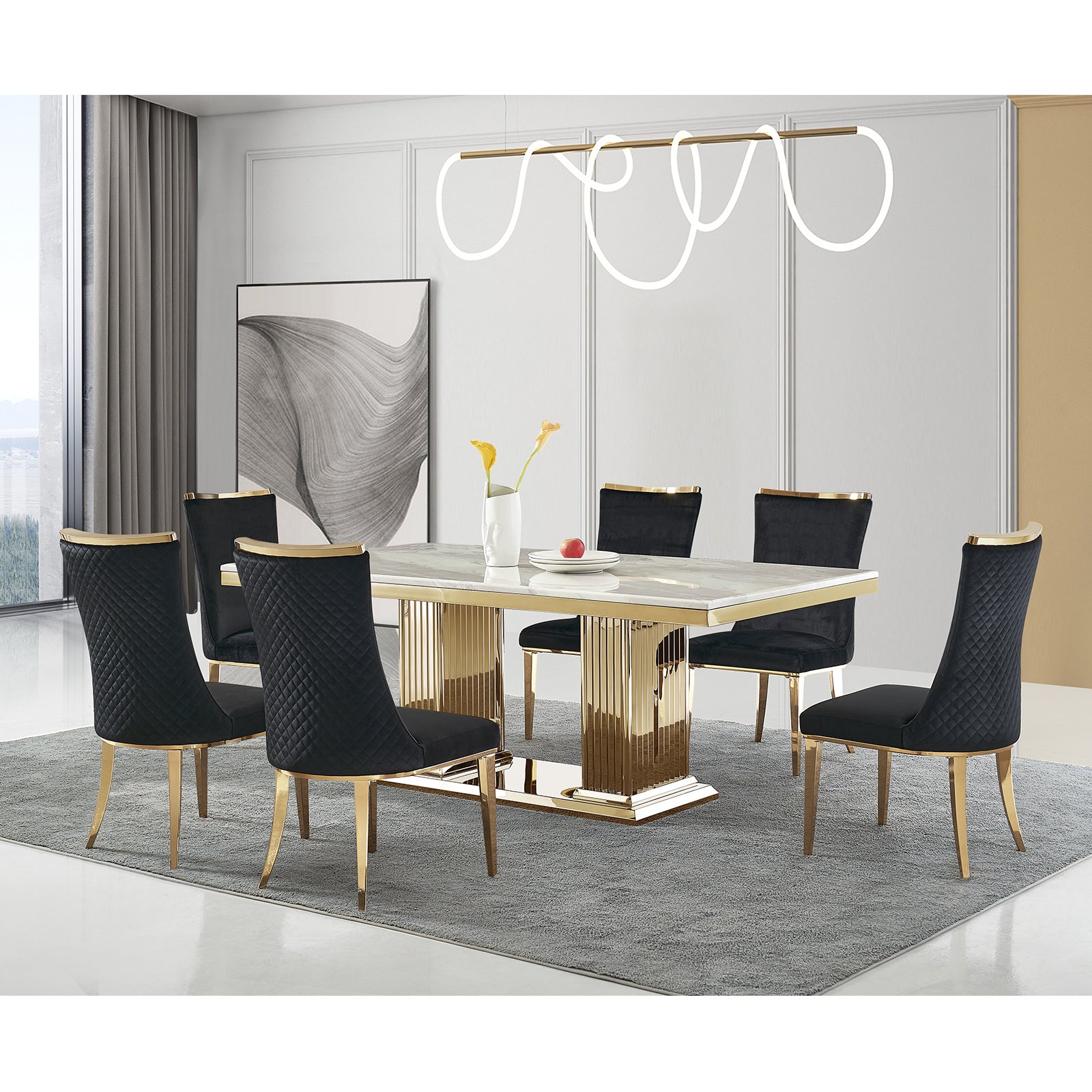 Black Velvet Dining Chairs | Reticulate Texture Back| Gold Metal Legs | C136