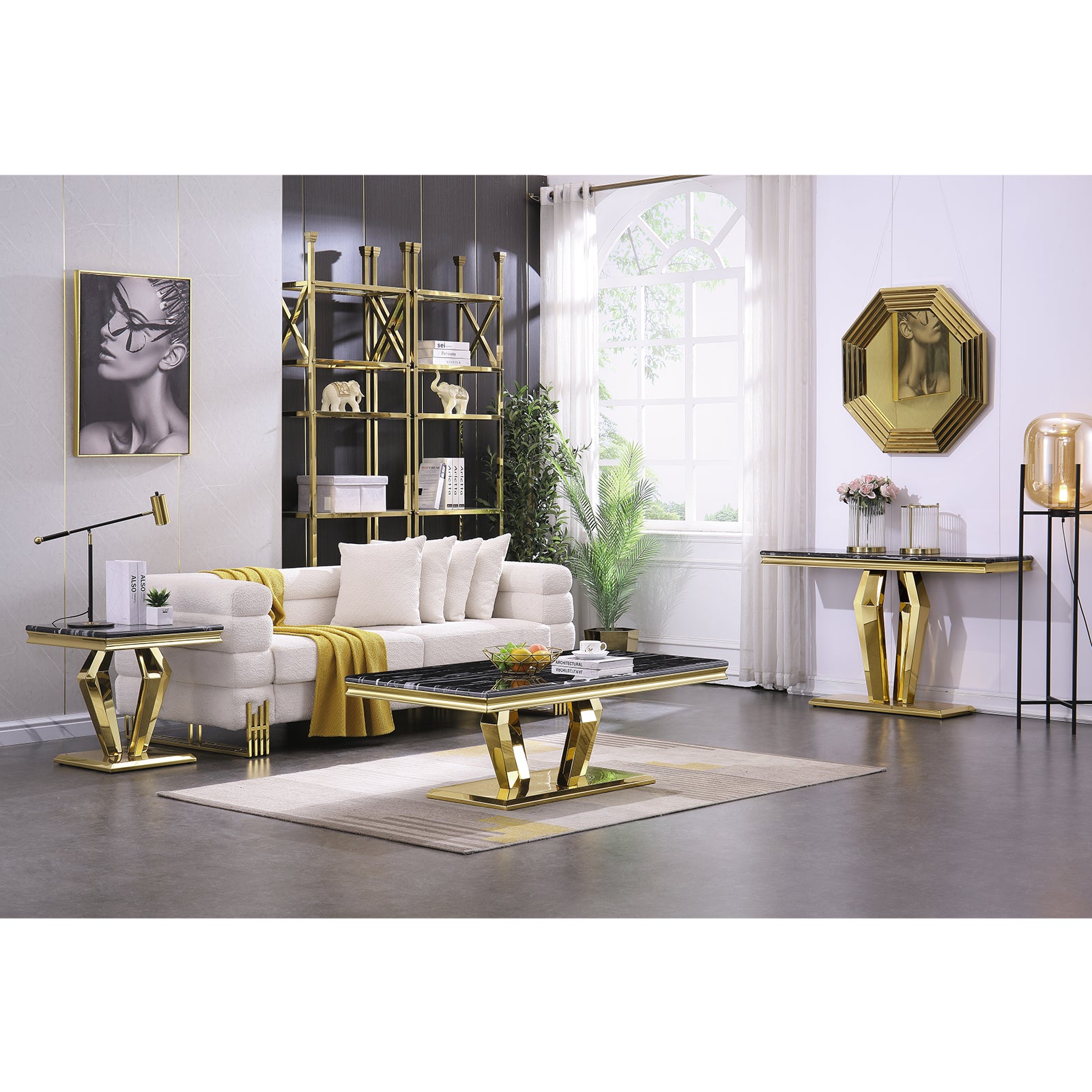 Gold Console Table With Metal Geometric