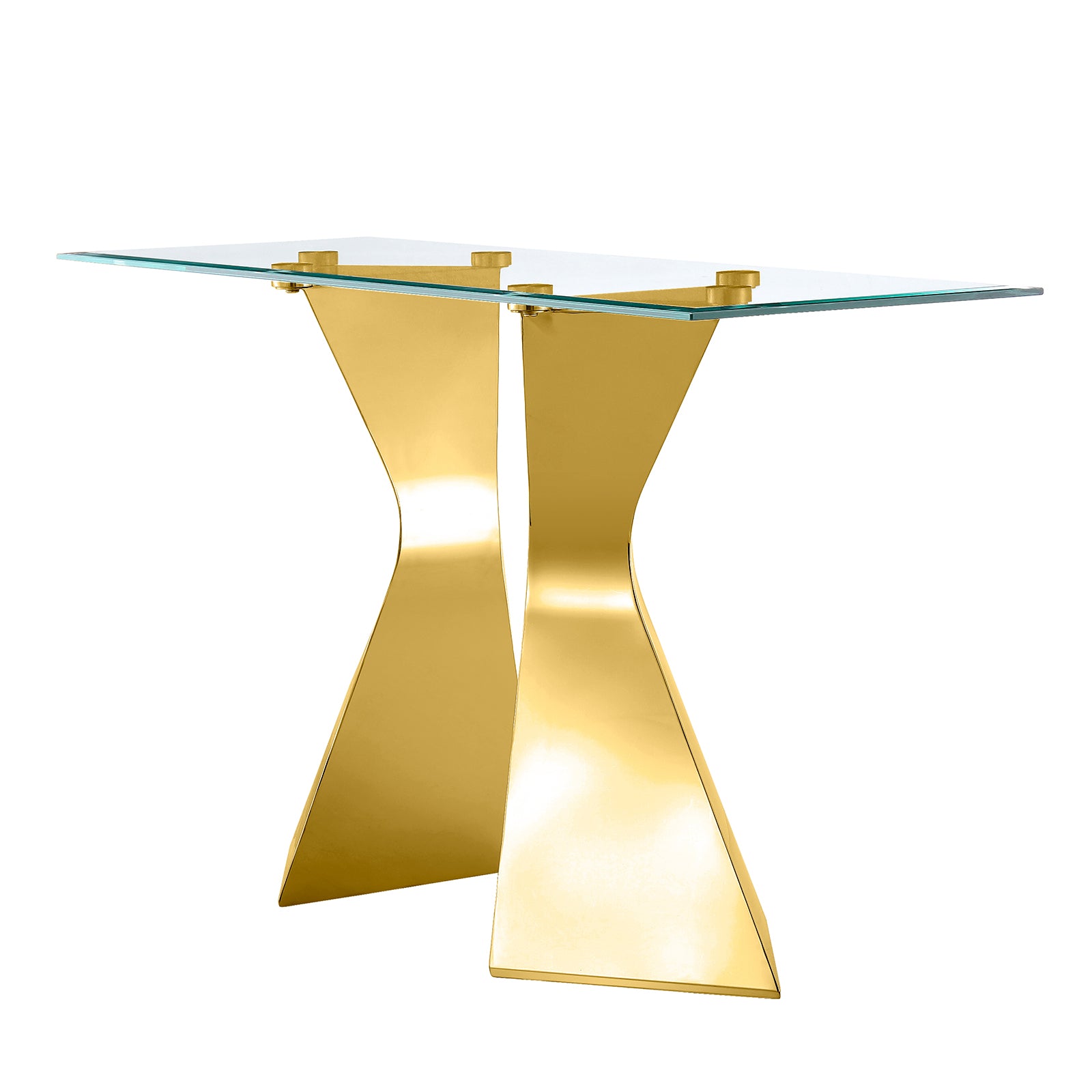 Glass Sofa Table with metal gold L-shaped legs | S518