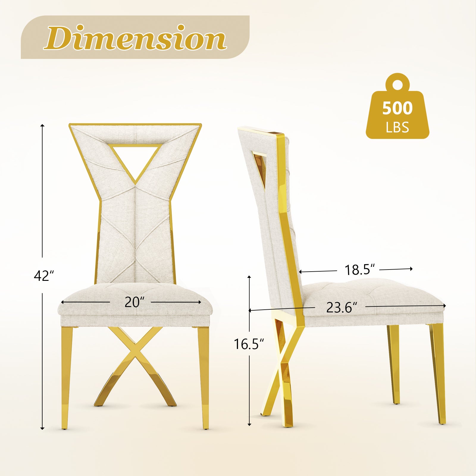 Off White and Gold Dining Chairs | Chenille Dining Chairs | X-shaped Polished Leg | C182