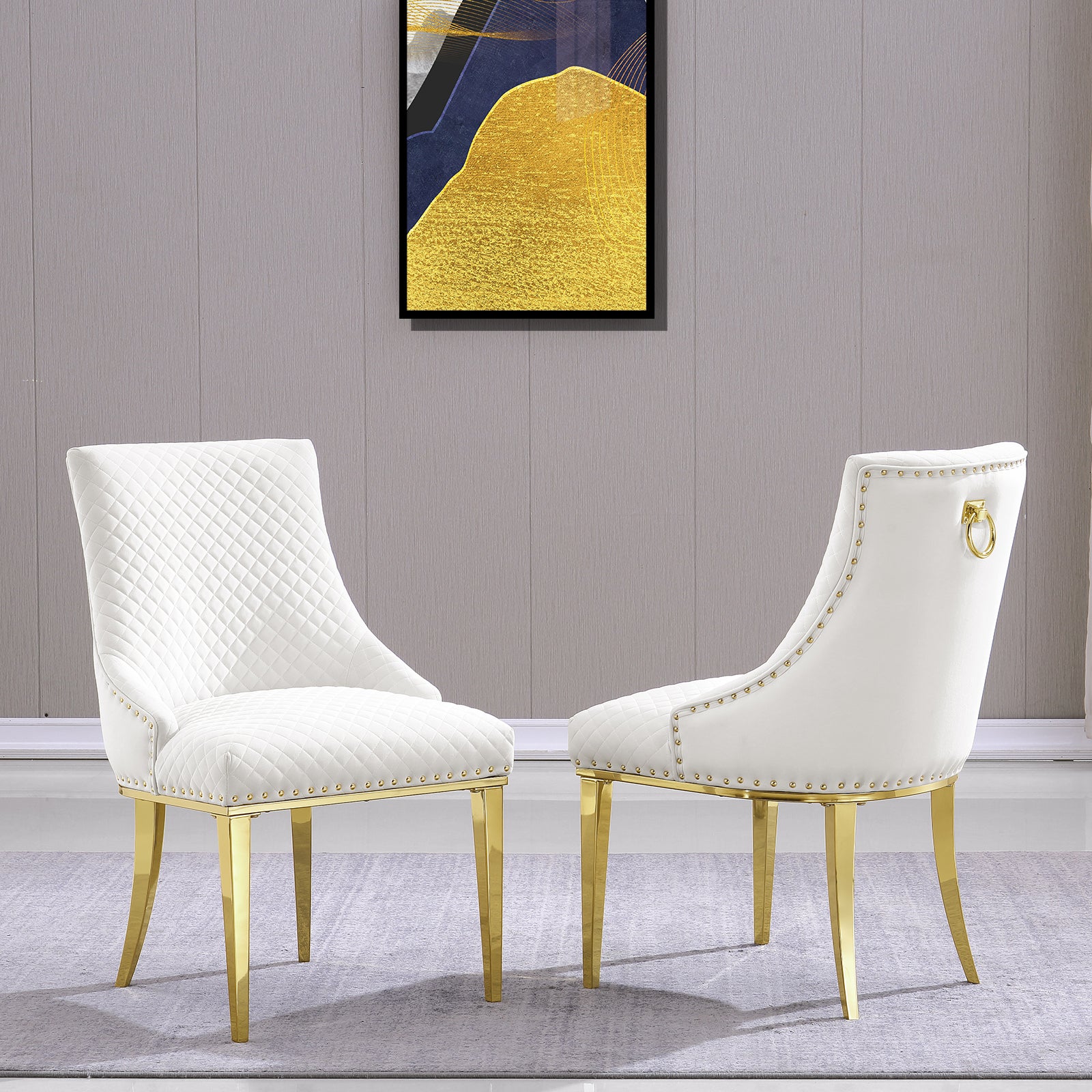 White Velvet Chairs | Nailhead Trim | Metal legs | C106