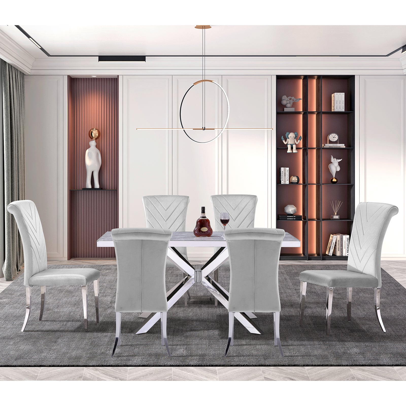 Grey silver dining chairs | High Rolled Back | Silver metal legs | C172