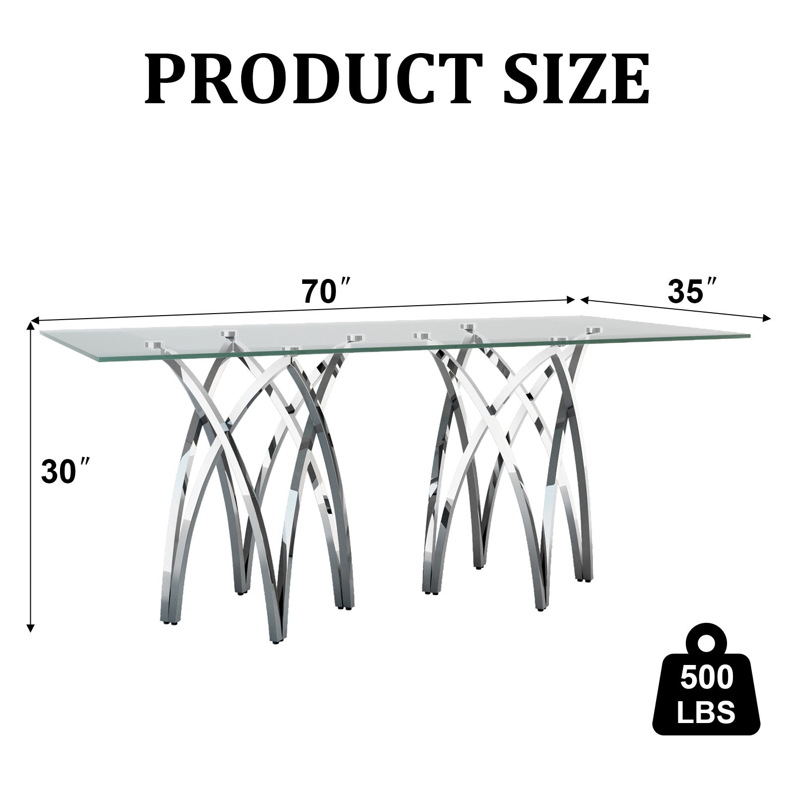 70" Crown Shape Dining Table | Glass Dining Table | Suitable for 4-6 People | Stainless Steel Silver Frame | T253