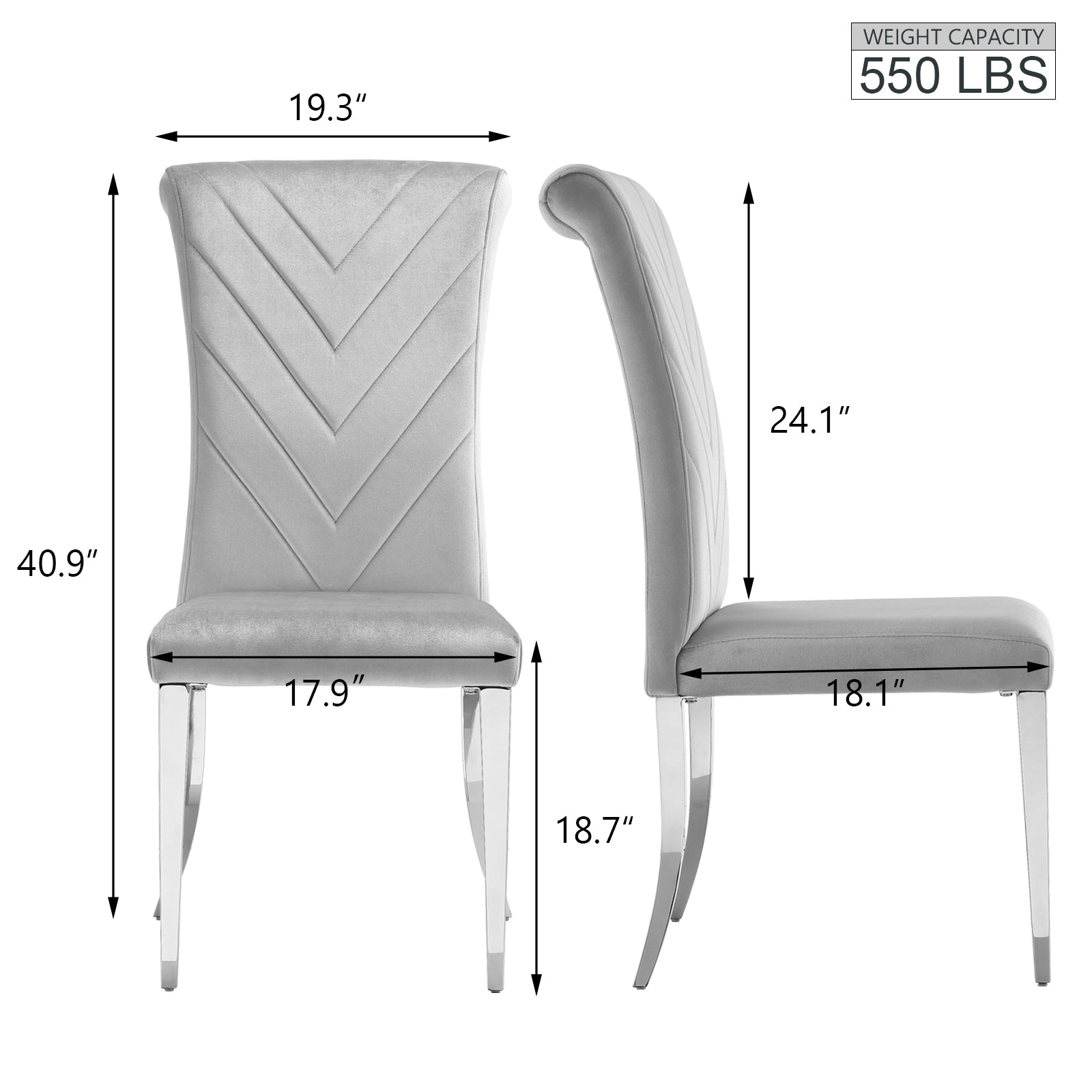 Grey silver dining chairs | High Rolled Back | Silver metal legs | C172