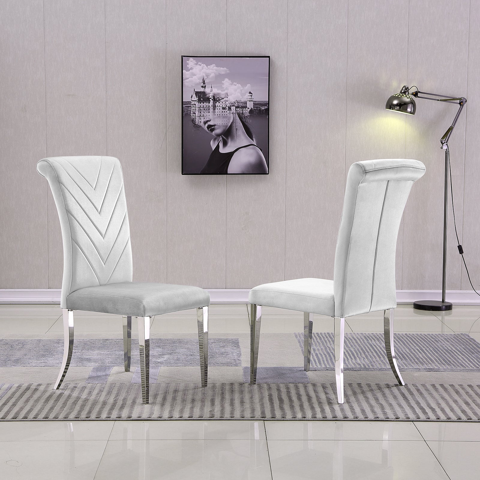 Grey silver dining chairs | High Rolled Back | Silver metal legs | C172