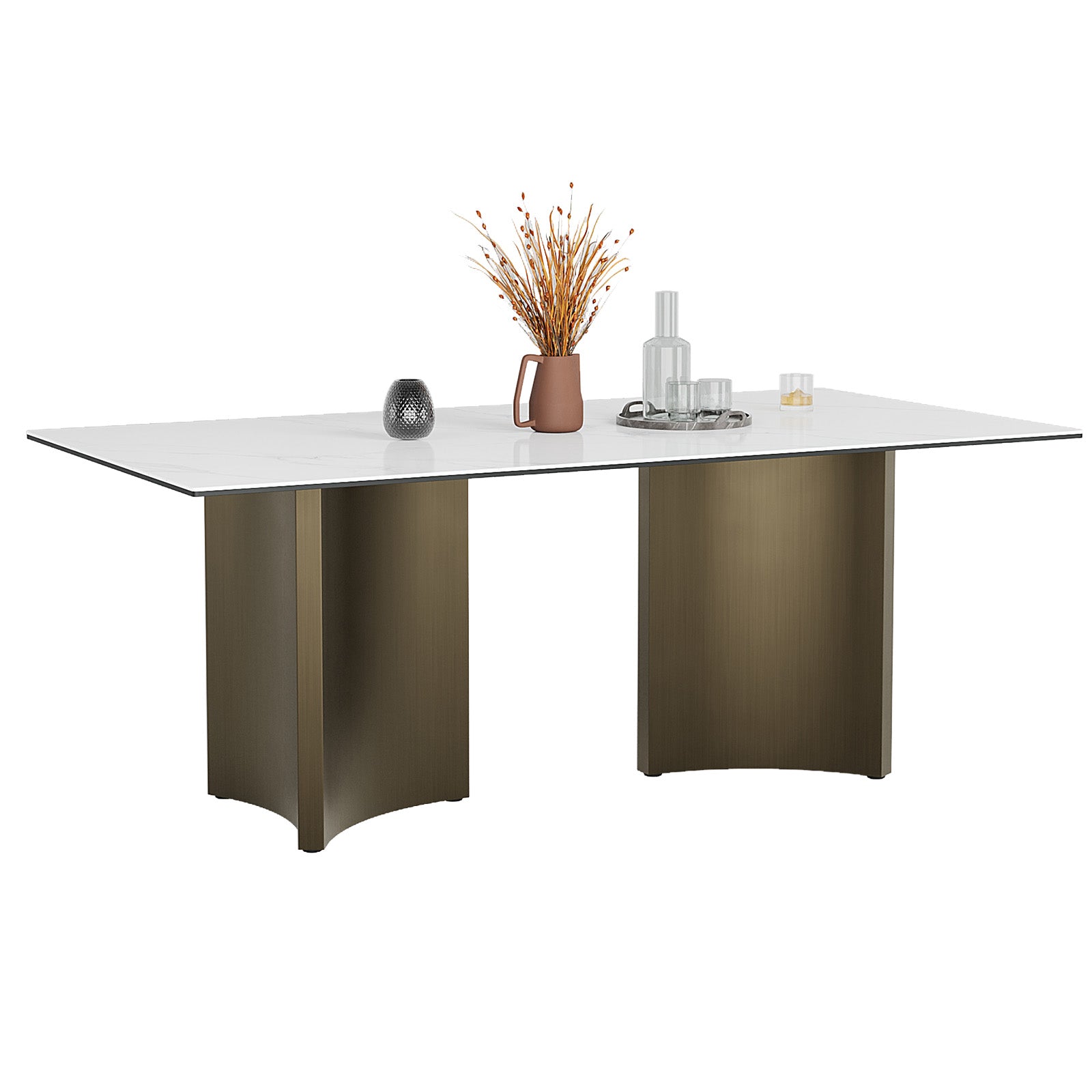 78" Sintered Stone Dining Table | Triangle Base Dining Table Table for 6-8 | Stainless Steel Brushed Gold Frame  | T242