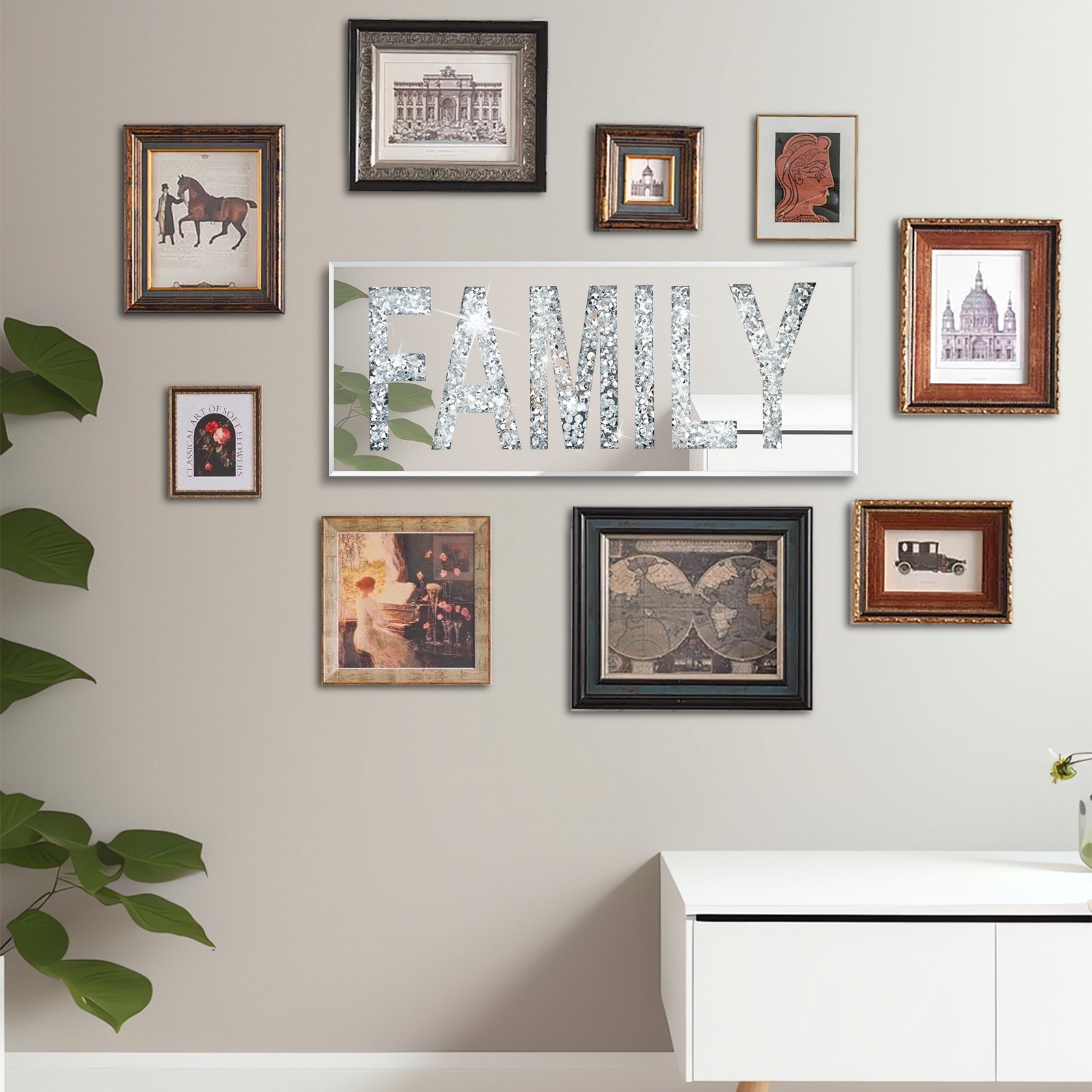 Glass Rectangle mirror | FAMILY sign | Minimalist Wall Art Decor