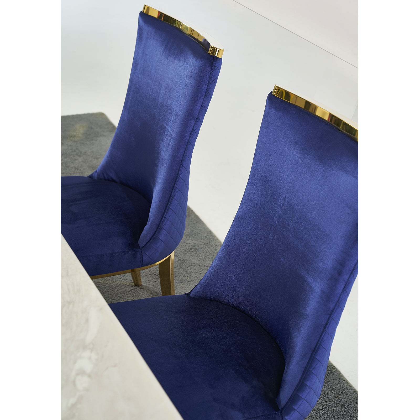 Blue Velvet Dining Chairs | Reticulate Texture Back| Gold Metal Legs | C139