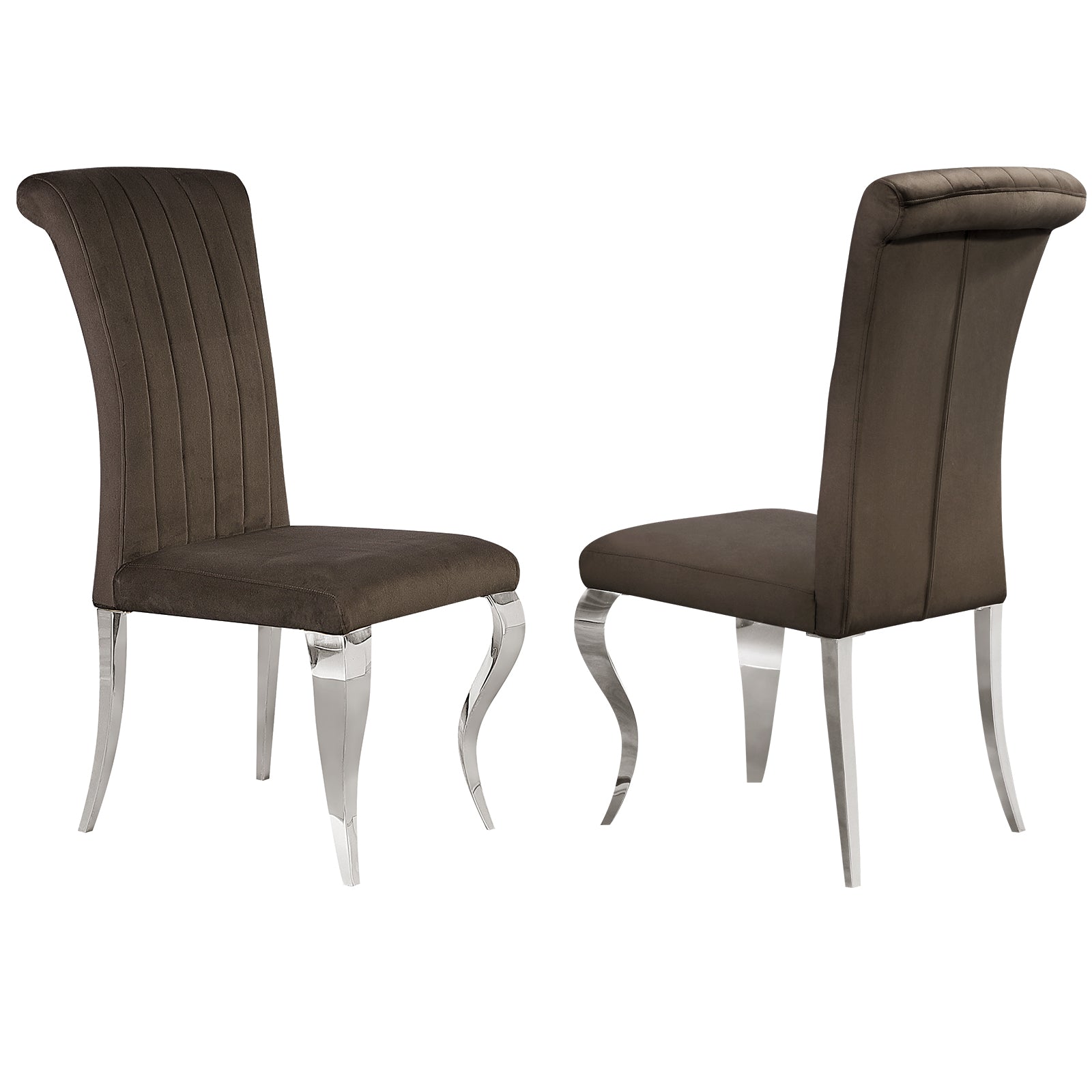 Brown Velvet Dining Chairs | Channel Roller Back| Silver metal legs | C131